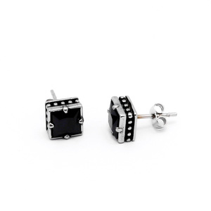 yunnique <b>Stud</b> Earrings Square Black Zircon Claw Setting <b>Titanium</b> Steel Geometric Fashion Jewelry for Men Women - Product Image 1