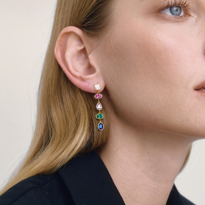 Boucles d'oreilles pendantes géométriques en zircon, acier inoxydable, serti clos, formes elliptiques, quadrilatères et en forme de cœur, JDE0312203-WT - Product Image 3