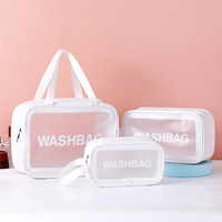Trousse de maquillage de voyage en toile à motif de lettres imperméable à l'eau avec kit de pochette à fermeture éclair transparente (logo personnalisé accepté)