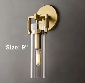 Luxury Brass Glass Wall Sconce Lamps Hotel Home Living Room Bedside Decorative Cylinder Wall Light