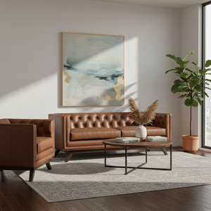 Blue Ocean Modern Tufted Genuine Leather Chesterfield Three Seat Modular Sectional <b>Sofa</b> Bed Accent Chair L-Shape Living Room - Product Image 6