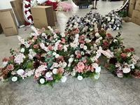 Susunan Bunga Sutra Buatan Warna Coklat Pink Hijau untuk Dekorasi Pernikahan
