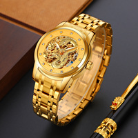 Montre mécanique vintage 3D Dragon Hollow SKMEI 9310, bracelet en acier inoxydable bicolore, étanche, montre-bracelet pour homme