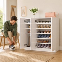 Meuble à chaussures moderne en bois massif pour salle à manger et entrée, blanc/noyer clair, 2 à 4 portes, multifonctionnel, gain de place