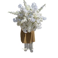 Centrotavola Floreali per Matrimoni, Bouquet Artificiale di Rose, Ortensie e Delphinium in Seta, Misura Extra Grande 60cm, per Decorazioni Nuziali