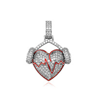 Mode plaqué or Prong réglage Cz diamant battement de coeur diamant pendentif collier Hip Hop bijoux pendentifs pour Couples