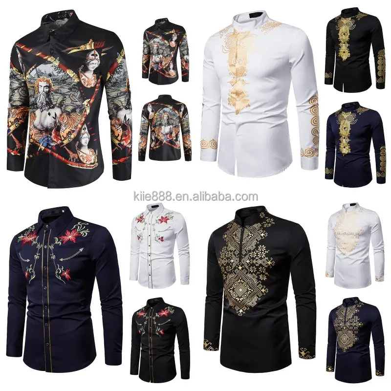 The new high quality men's leisure long sleeve shirt European style personality large size men's T shirt top