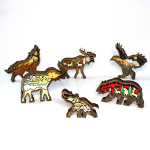 YYXCH1787 animaux sauvages multicouche ours cerf loup hibou 3D en bois découpé au Laser, décoration Figurines ornement <span class=keywords><strong>Glowforge</strong></span> - Product Image 6