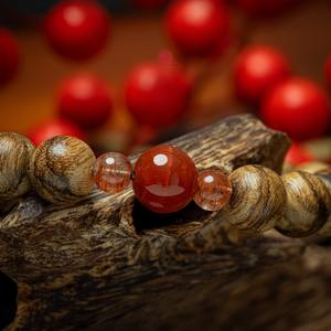 Premium Natural Agarwood Bracelet 10mm, Near-Sinking Oud Wood Round Beads, Red <b>Jade</b> Accent, Handcrafted Spiritual <b>Jewelry</b> - Product Image 3