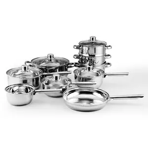 Stainless Steel Pots Cooking Pot Customizable Wholesale Kitchen Cook Kitchenware Stainless Steel Cookware Set With Glass Lid
