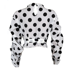 Abbigliamento Donna Primavera Autunno, Camicia Sexy a Pois con <span class=keywords><strong>Maniche</strong></span> a Sbuffo, Bluse e Top Corti da Donna, <span class=keywords><strong>Maniche</strong></span> <span class=keywords><strong>Lunghe</strong></span> - Product Image 6