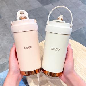 500ml 316 Stainless Steel Ceramic Inner Vacuum Insulated <b>Bottle</b> Dual Drinking Straw Cup Portable Coffee Cup for <b>Girls</b> Student - Product Image 1