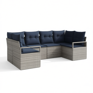 Conjunto de Sofá de Jardín de Ratán Sintético Gris con Cojines, Muebles de Exterior de Diseño Contemporáneo, 6 Plazas - Product Image 1