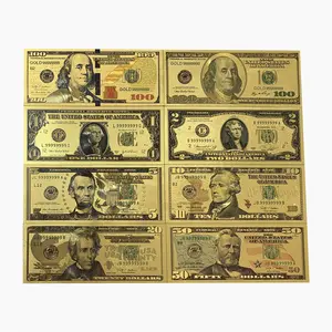 Set Uang Kertas Emas 999.9 Dolar AS, 8 Buah Foil Emas 24K 100 50 20 1 Dolar untuk Hadiah Koleksi