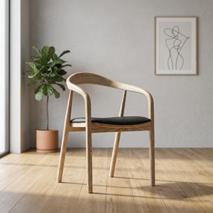 Modern Solid Wood Dining <b>Chair</b> with PU Leather Upholstered Curved Armrest Solid Back Foam Seat for Living Room Furniture - Product Image 2