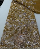 Tissu en dentelle brodée populaire 2026, élégant et raffiné, dentelle française de luxe avec sequins et perles pour robe de soirée