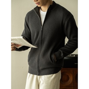 Cárdigan de punto de seda de alta gama con cuello alto texturizado de calibre 14 y cremallera completa, para <span class=keywords><strong>hombre</strong></span>, estilo casual de otoño, novedad, estilo Old Money, 3D - Product Image 4