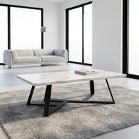 Table basse en pierre de quartz de style nordique minimaliste moderne, pieds en métal, résistante à l'eau, sans entretien, idéale pour les petits appartements