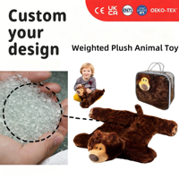 Ours en peluche lesté personnalisé en polyester à poils longs, jouet anti-stress avec billes lestées de 5 lb