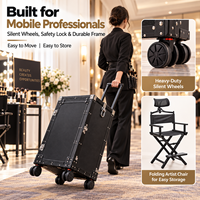 Trolley de maquillage pliable en alliage d'aluminium, station de beauté mobile, miroir LED, Bluetooth, 4 roues, valise de rangement pour artistes