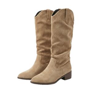 Retro-style pointed-toe women's shoes with thick heels chunky <b>boots</b> tall <b>boots</b> 2026 <b>spring</b> new style niche simple versatile - Product Image 1