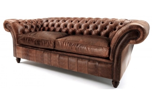Sofá Chesterfield Clásico Moderno de 3 Plazas, Cuero Genuino, Tapizado con Botones Profundos, Mueble de Lujo para Sala de Estar, Diseño Confortable - Product Image 3