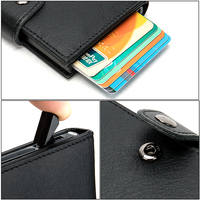 Dompet pria kulit asli, pemblokir RFID Anti magnetik, pemegang kartu kredit ID dengan kancing penutup warna Solid