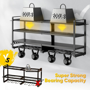 Large <b>wall</b>-<b>mounted</b> power tool storage rack, 4-tier metal multi-functional battery <b>shelf</b> with 8 drill holders - Product Image 4