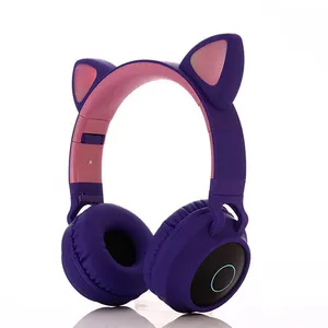 2021 슈퍼 저음 소음 차단 BT V5.0 귀여운 고양이 귀 헤드폰 소녀 Led 게임 헤드폰 무선