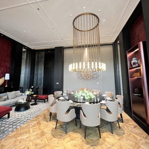 Lampadario a sospensione rotondo di lusso in alabastro per ristoranti di hotel contemporanei, illuminazione per soffitti alti - Product Image 6