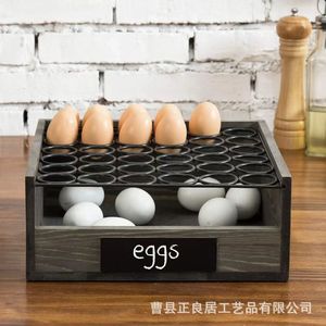 Estante de Almacenamiento de Huevos de Madera Gris Retro de Doble Capa Desmontable para Encimera de Cocina - Product Image 1
