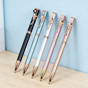 Penna a Sfera in Metallo Oro Rosa Fantasiosa con Fiore di Orchidea Viola, Inchiostro Nero 0.5mm, Creativa per Scuola e Ufficio - Product Image 1