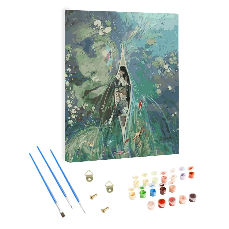 Painting by Numbers Oil Paints Brushes Set Buddha River Canoe Custom Paint by Number Kits Wholesale