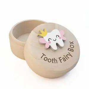 Wood Fairy Teeth Box For Children Cute Carved Wooden Box with 3D Tooth Box Souvenir Dropped Tooth