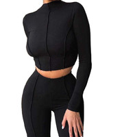 Ensemble de 2 pièces de vêtements de sport pour femmes avec logo personnalisé, soutien-gorge de sport taille haute et ensemble de vêtements de sport à manches longues de haute qualité