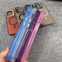 Haute Qualité Mat PC Magnétique Cas Laser Glitter Coloré En Métal Caméra Lentille Stand pour iPhone 16 15 14-Antichoc Mat Couverture