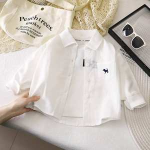 Nouvelle chemise à manches longues pour enfants en coton, col rabattu, garçons et filles, broderie de chien mignon, veste décontractée - Product Image 4