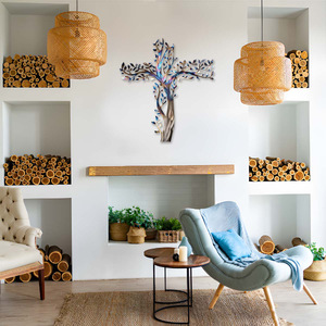 Décoration murale en fer forgé artisanale, style moderne minimaliste, croix chrétienne et <span class=keywords><strong>arbre</strong></span> <span class=keywords><strong>de</strong></span> <span class=keywords><strong>vie</strong></span>, pour dropshipping - Product Image 2