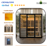 Sauna infrarouge lointain en bois massif durable pour 4 personnes, faible EMF, avec banc en forme de L pour usage intérieur