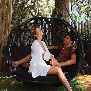 Silla Colgante de Ratán Redonda, Silla Columpio de Jardín, Uso en Interiores y Exteriores, Estilo Tropical, Silla de Playa Resistente - Product Image 4