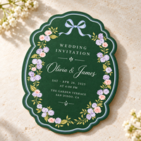 Cartes d'invitation de mariage découpées avec bords incurvés, invitations de mariage imprimées avec des motifs floraux et des nœuds en aquarelle, cartes de mariage pour événements de mariage