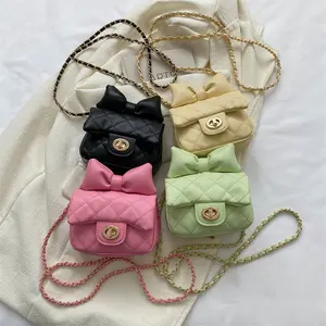 Bolso cruzado personalizado a la moda, venta al por mayor, monederos bonitos para niñas, mini bolsos de mano con lazo a la moda para niños y mujeres