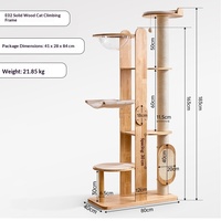 Arbre à chat durable de style japonais, gain de place, en chêne massif, avec lit intégré et griffoir en sisal – Mobilier moderne pour animaux de compagnie