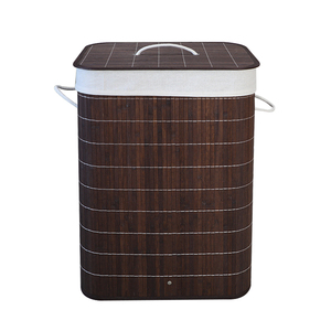 72L Brown Eco-friendly Rectangle Folding Bamboo Dirty Clothes Laundry Basket <strong>Storage</strong> <strong>Hamper</strong> with Handle and Lid - Product Image 1
