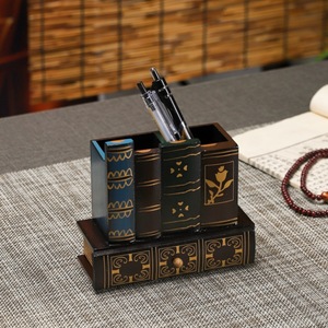 Mystic Arts Wooden <b>Book</b> Pen Holder Desk Ornament Chinese Style Office Home Decorative Storage <b>Box</b> For Pens Pencils Makeup - Product Image 3