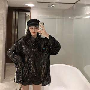 Vente en gros Nouvelle arrivée Printemps Nouveau Blingbling Blouses Femmes Paillettes À Manches Longues Chemise Décontractée <span class=keywords><strong>Femme</strong></span> Mode Surdimensionné Haut à Paillettes - Product Image 2