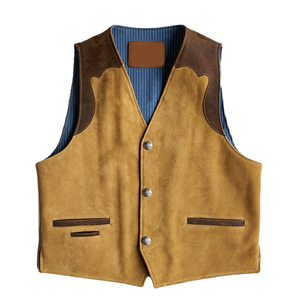 Gilet en cuir suédé noir pour homme, vêtement d'extérieur d'hiver, col rabattu, boutons recouverts, poches avant, sans manches, grande taille, style urbain - Product Image 1