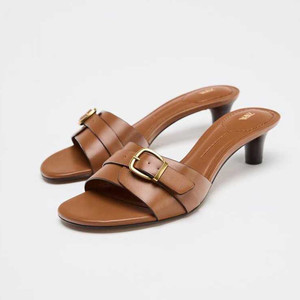Sandalias de Tacón Alto, Estilo Verano, Color Marrón, Sandalias Deslizantes con Punta Abierta y Cierre de Hebilla para Mujer, Zapatos Casuales - Product Image 3