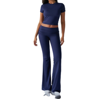 Loveda femmes nouveauté été décontracté couleur unie coupe ajustée à manches courtes pantalon ensemble tricot tissu haut pour printemps/été