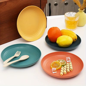 Eco Friendly Wheat Straw Dinner <b>Plate</b> Set Food Grade Unbreakable Plastic Fruit Tray <b>Snack</b> Tray for Kids Restaurant Home Picnic - Product Image 6